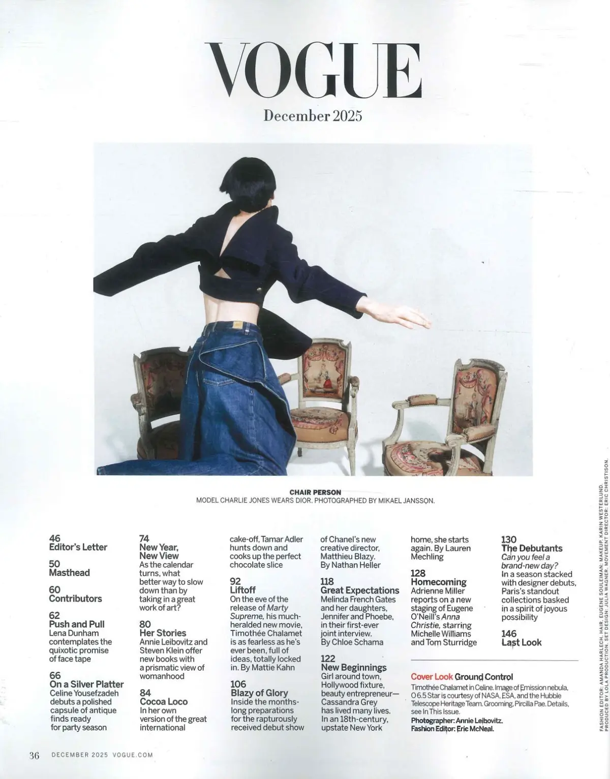 Vogue USA Magazine: Timothee Chalamet, Melinda Gates, Anna Christie, Dec 2025 - image 3 | Free standard UK delivery included | Discount Quality Products