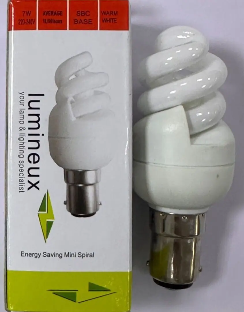 2x 7W CFL Mini Spiral Low Energy  Light Bulbs SBC B15 2700K Warm White Lamp