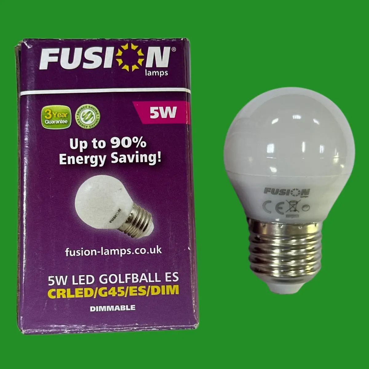 2x 5W (=40W) Fusion Dimmable LED Round Golf G45 Light Bulbs 2700K ES E27 Screw