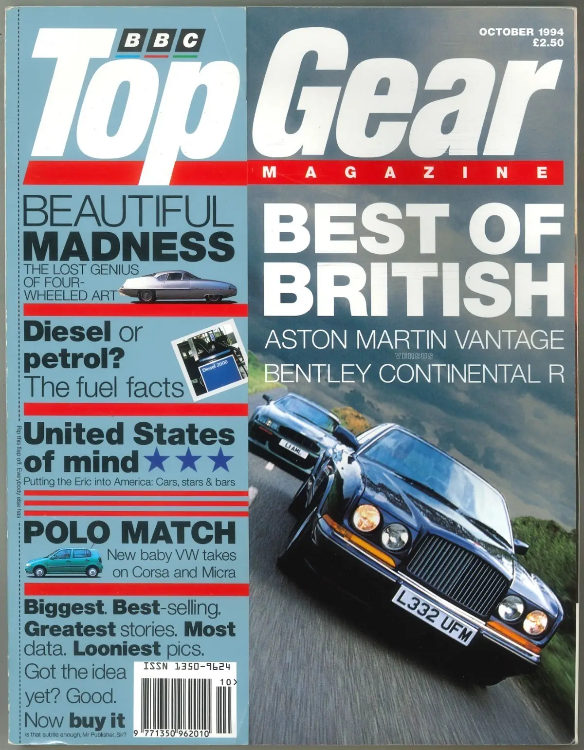 BBC Top Gear Magazine: Issue #13, Aston Martin Vantage, Bentley, VW, Oct 1994