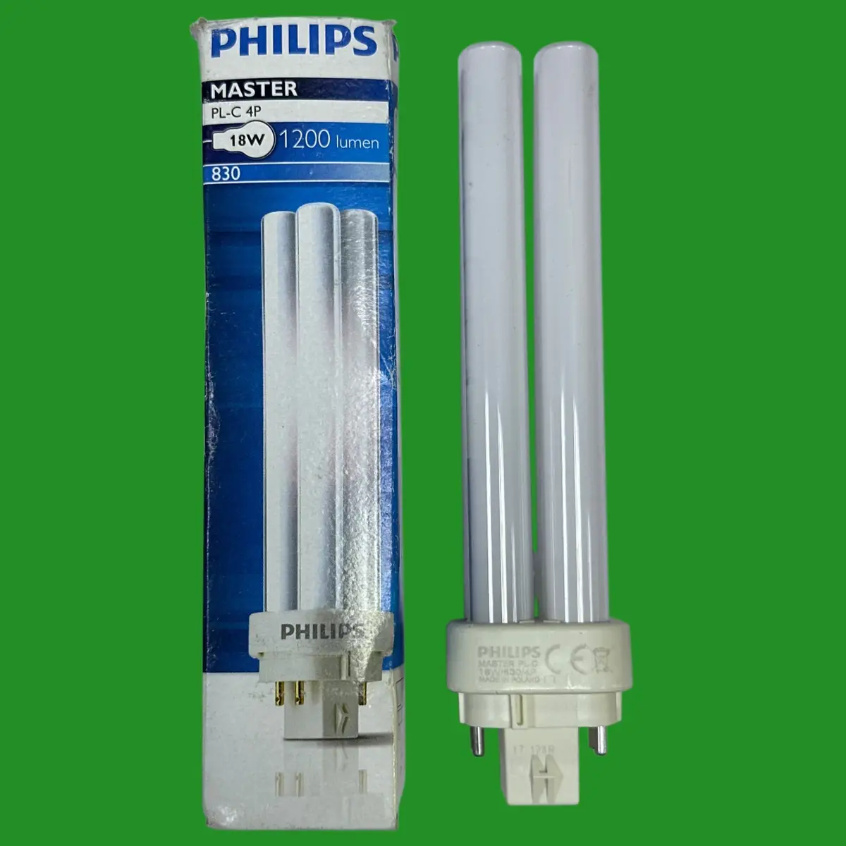 1x 18W Philips Dimmable G24q-2, 4 pin Low Energy CFL PL-C Light Bulb 3000K 830