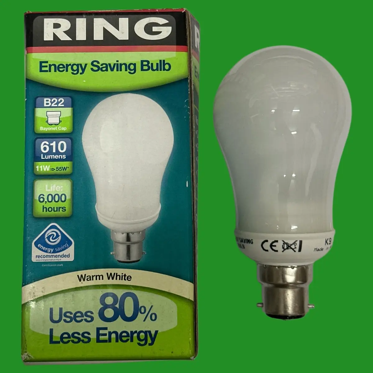 2x 11W (=55W) Ring GLS CFL Light Bulb Low Energy Power Saving Globe BC B22 Lamp