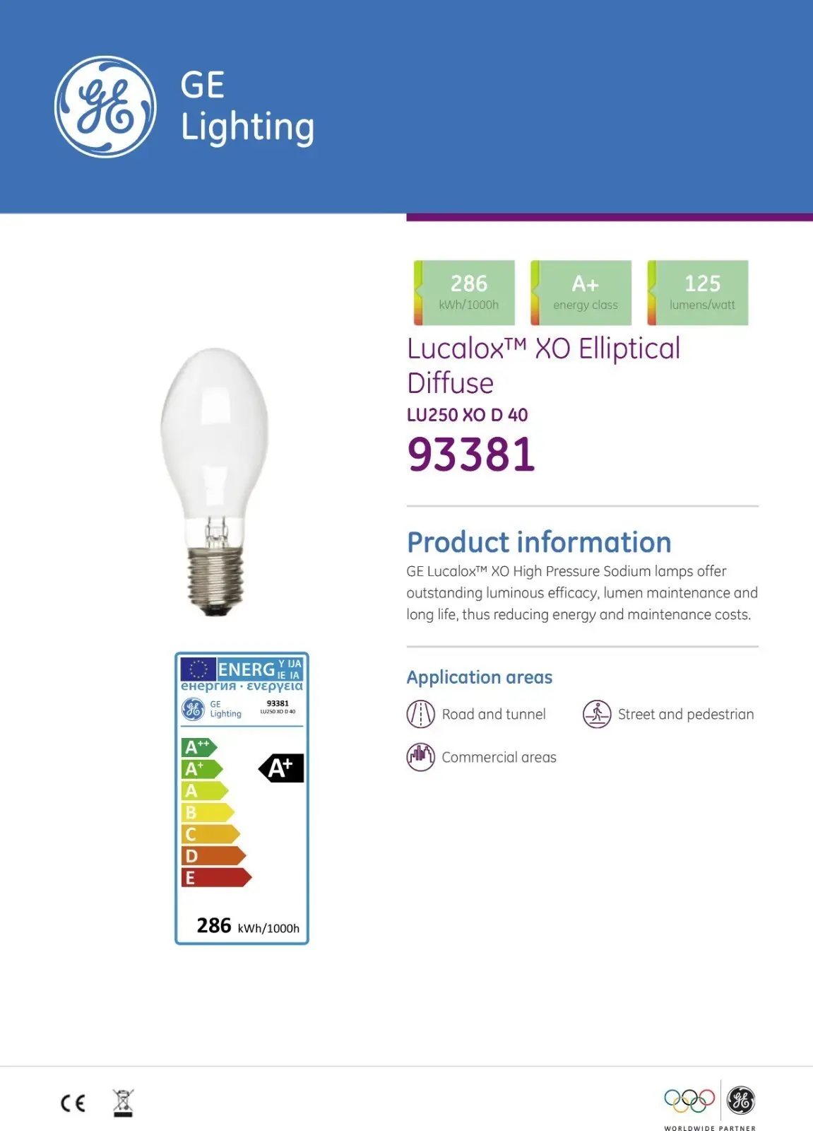250W GE HPS High Pressure Sodium SON-E Elliptical Light Bulb Lamp GES E40 93381 - image 6 | Free standard UK delivery included | Discount Quality Products