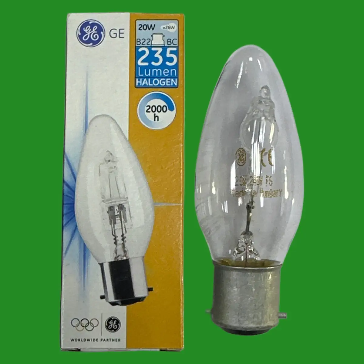 6x 20W (=26W) GE Dimmable Halogen Clear Candle Light Bulbs BC B22 Bayonet Lamps