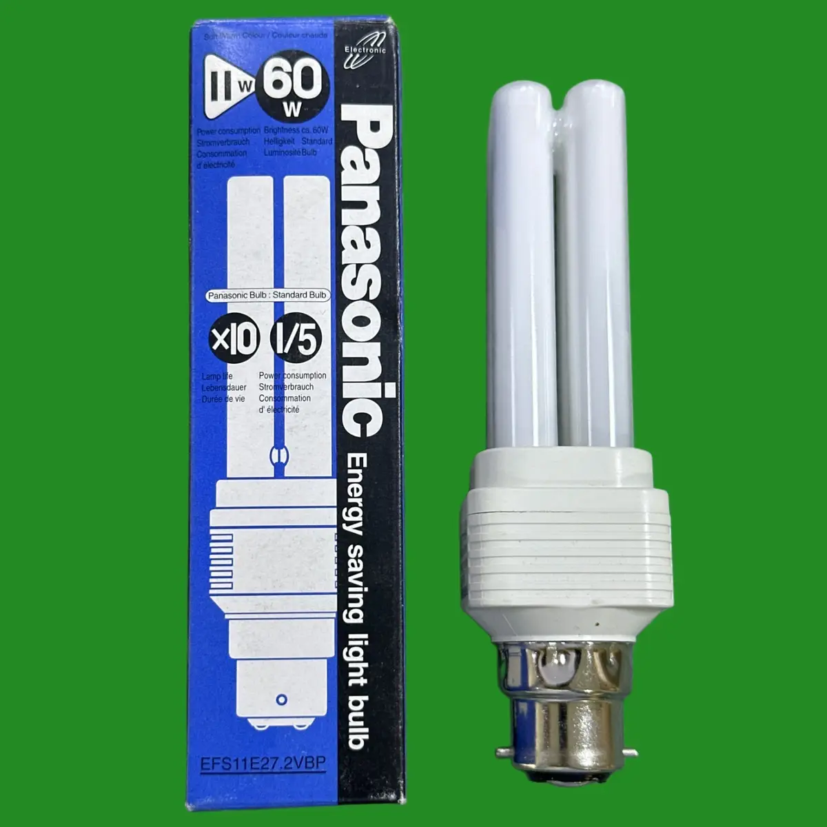 1x 11W (=60W) Panasonic Low Energy Power Saving CFL Stick Light Bulb BC B22 Lamp