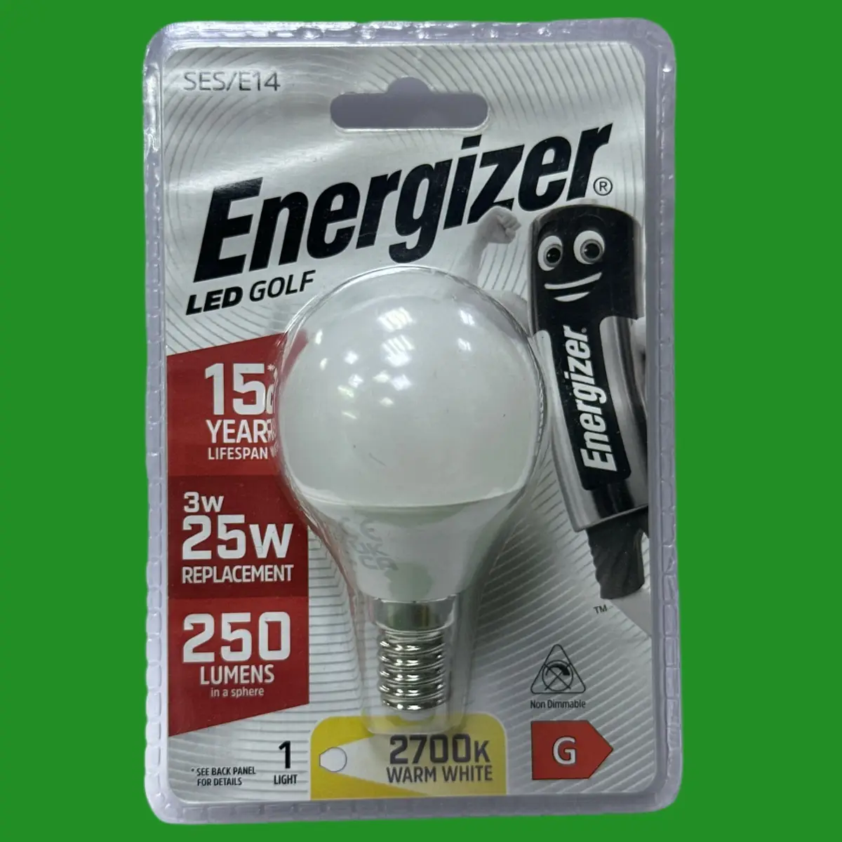 5x 3W (=25W) Energizer LED Round Golf G45 Light Bulbs 2700K SES E14 Small Screw