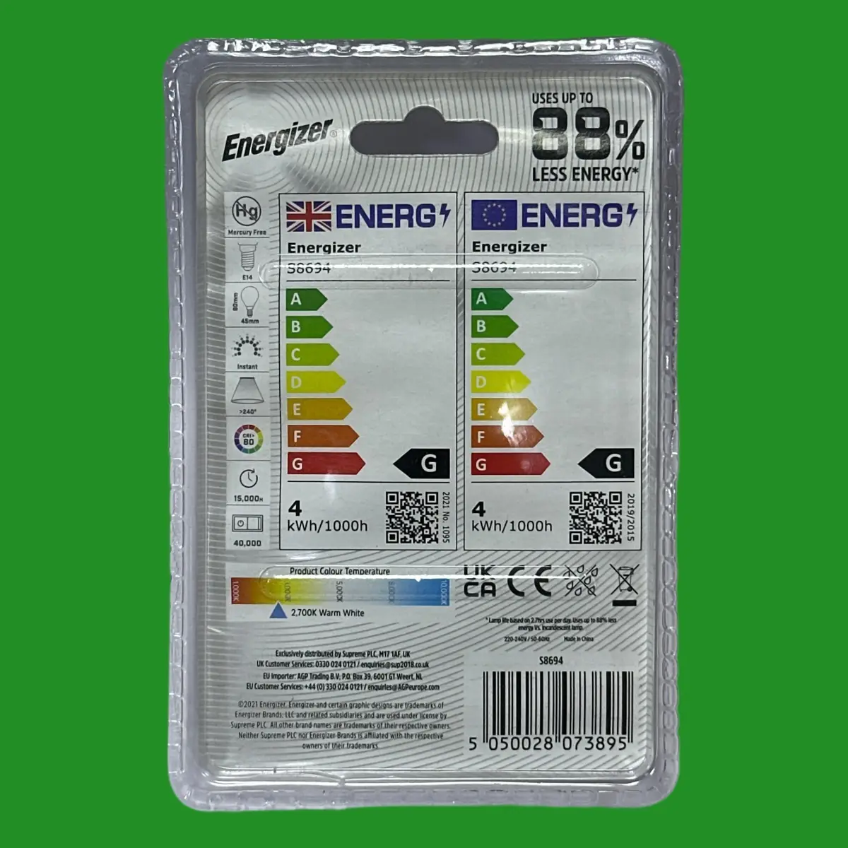 5x 3W (=25W) Energizer LED Round Golf G45 Light Bulbs 2700K SES E14 Small Screw - image 3 | Free standard UK delivery included | Discount Quality Products