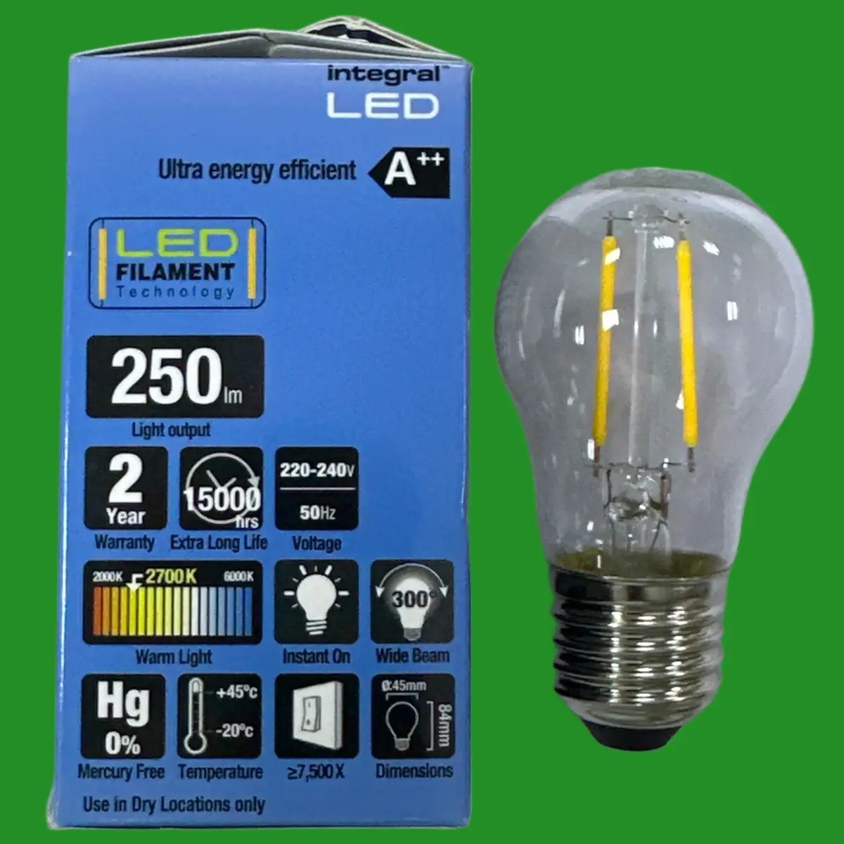 4x 2W (=25W) Integral Clear LED Filament Mini Globe Light Bulbs ES E27 Screw - image 2 | Free standard UK delivery included | Discount Quality Products