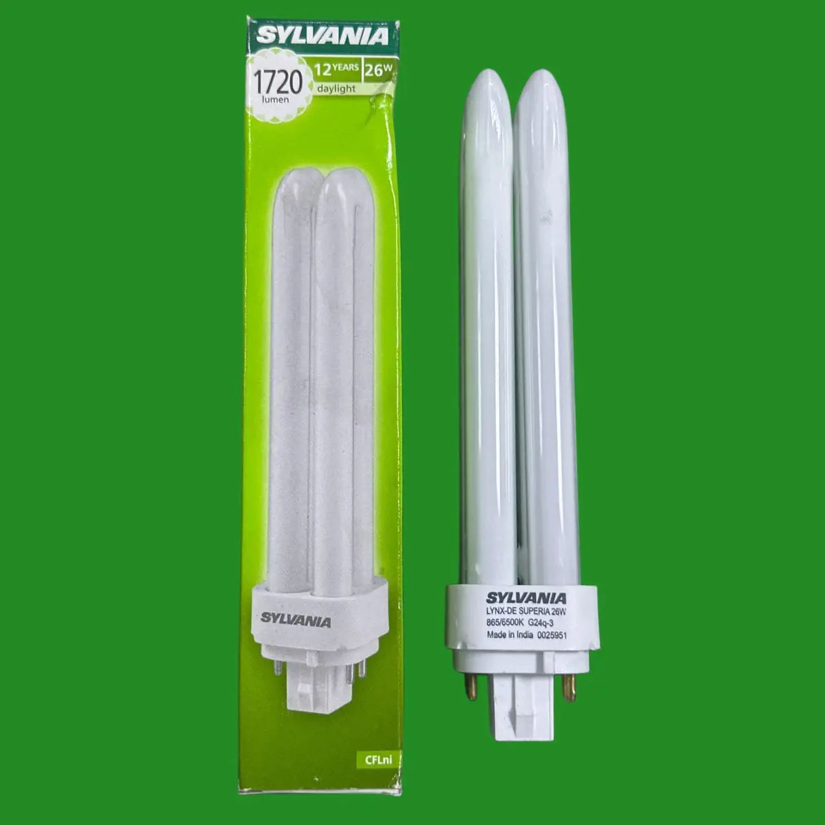 1x 26W Sylvania Dimmable G24q-3 4 pin CFL PL Light Bulb 6500K 865 Low Energy PLL