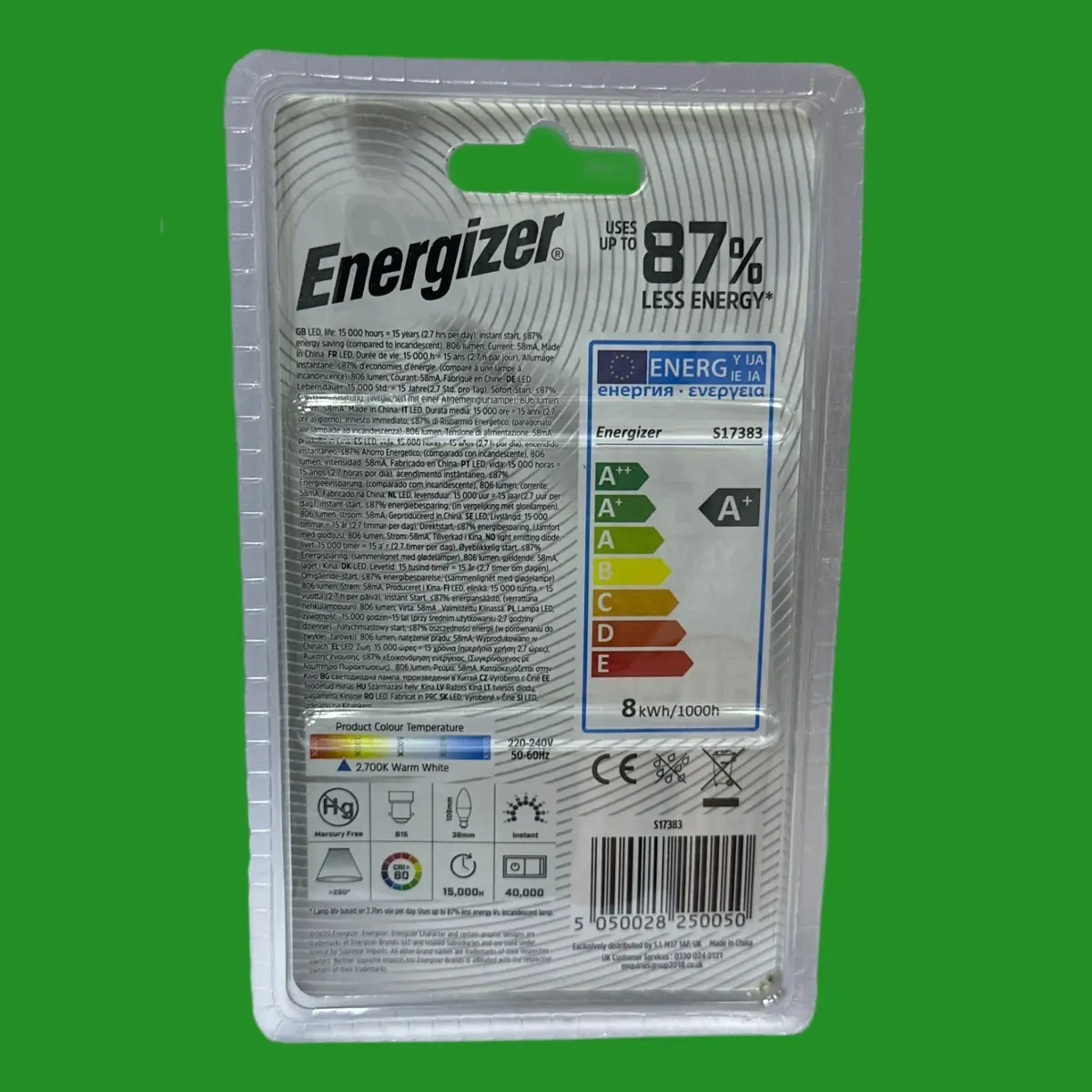 4x 7.3W (=60W) Energizer LED Candle Light Bulbs SBC B15 Warm White 2700K Lamp - image 3 | Free standard UK delivery included | Discount Quality Products