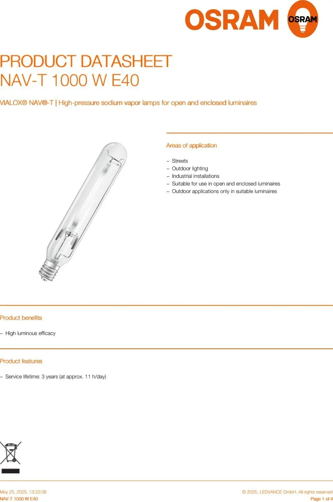 1000W OSRAM Clear HPS High Pressure Sodium SON-T Tube Light Bulb GES E40 VIALOX - image 5 | Free standard UK delivery included | Discount Quality Products