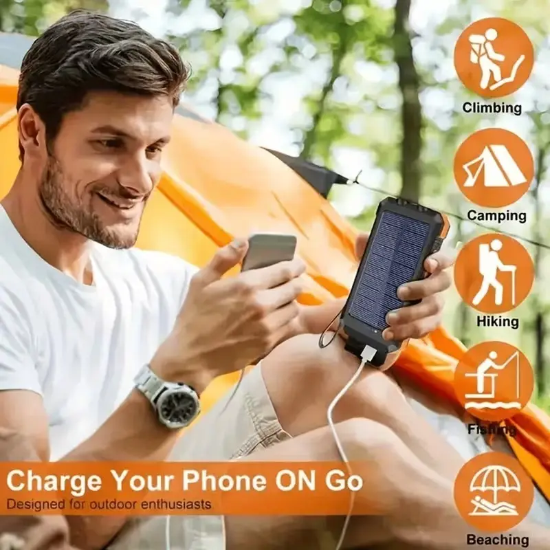 20000mAh Solar Power Bank, Portable Charger, Flashlight, Compass Camping Outdoor - image 6 | Free standard UK delivery included | Discount Quality Products
