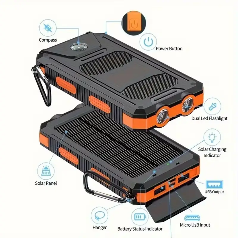 20000mAh Solar Power Bank, Portable Charger, Flashlight, Compass Camping Outdoor - image 8 | Free standard UK delivery included | Discount Quality Products