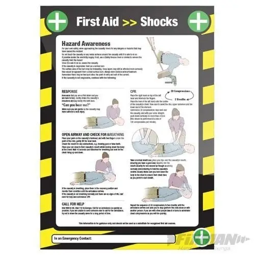 Fixman Electric Shock First Aid, Hazard, CPR, Sign Poster 590 x 420mm Laminated