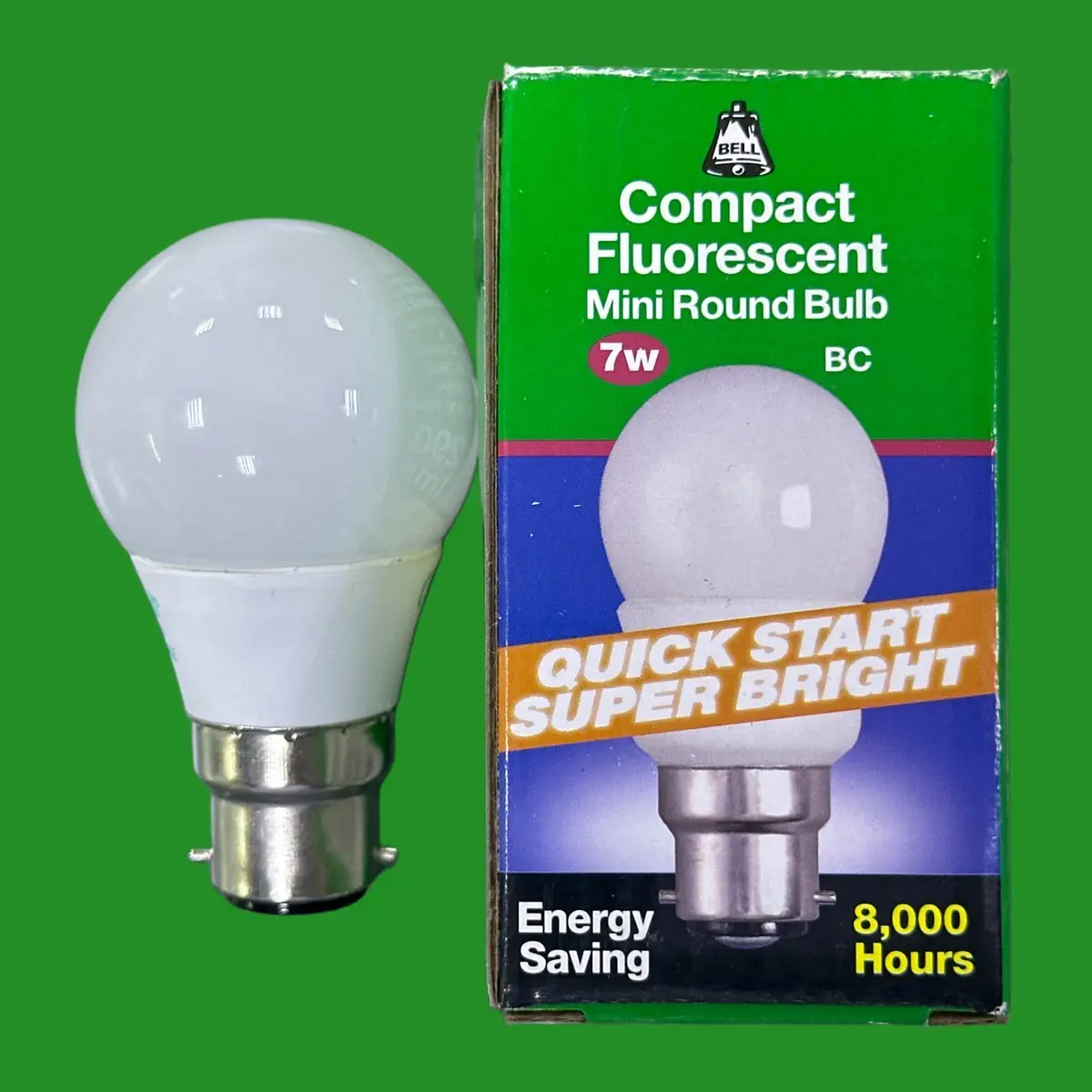 2x 7W BELL CFL Mini Round Light Bulb Bayonet Cap BC B22 Energy Saving 2700K