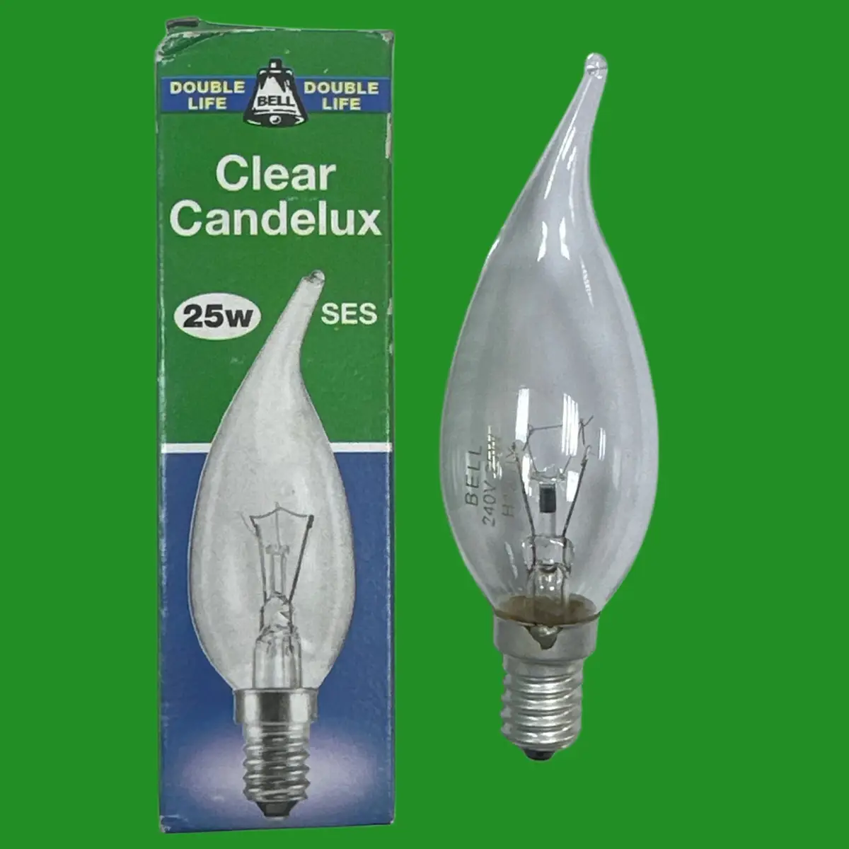 2x 25W BELL Clear Bent Tip Candle Dimmable Light Bulbs SES E14 Small Screw