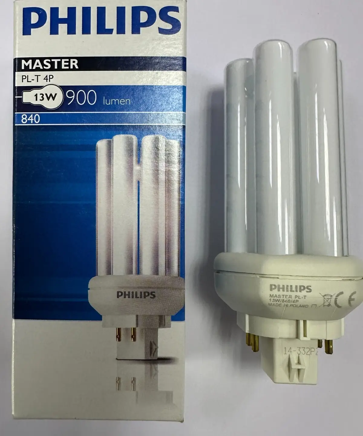 2x 13W Philips Dimmable GX24Q-1 4 Pin CFL PL-T Light Bulb 4000k Cool White Lamp