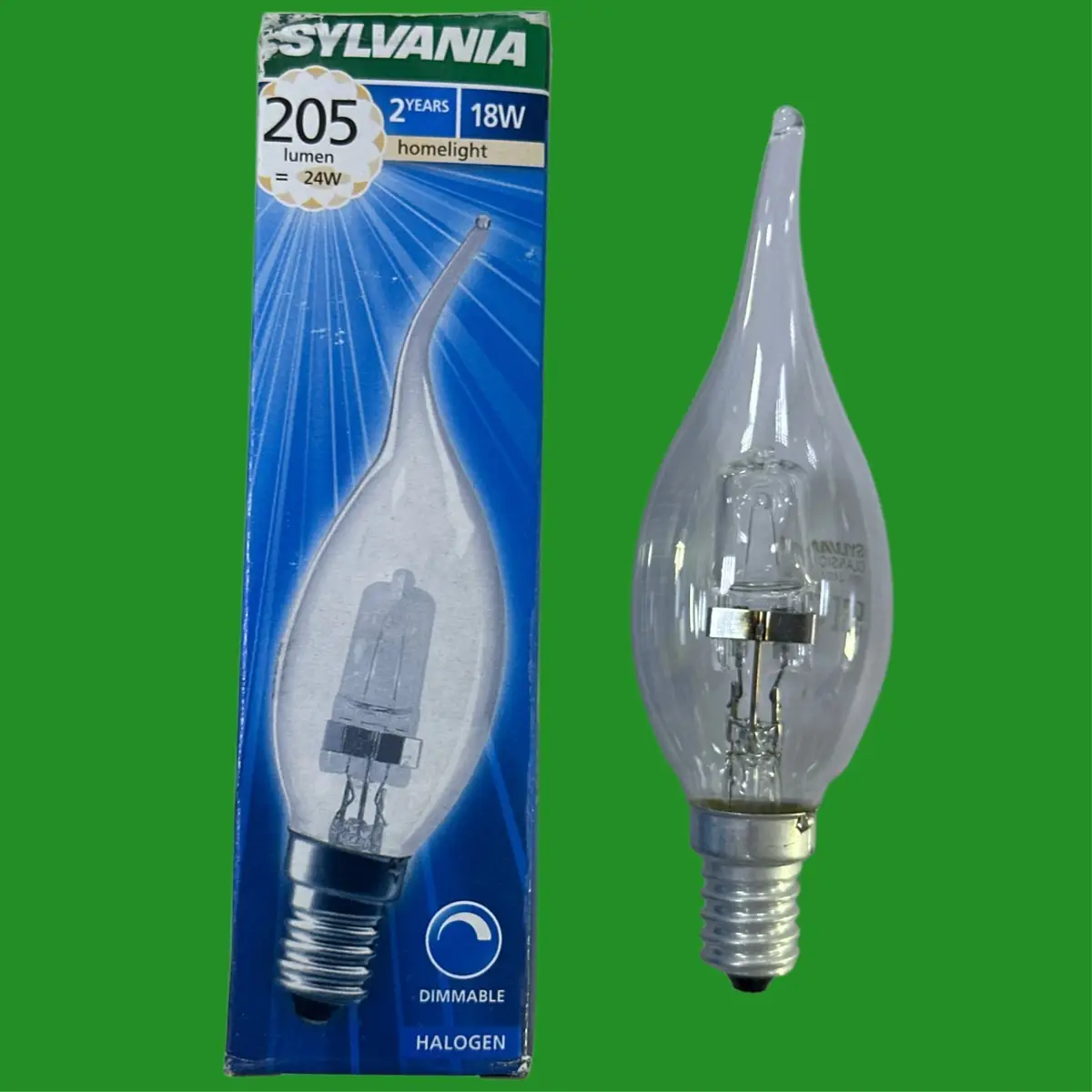 4x 18W (=24W) Sylvania Halogen Clear Bent Tip Candle Dimmable Light Bulb SES E14