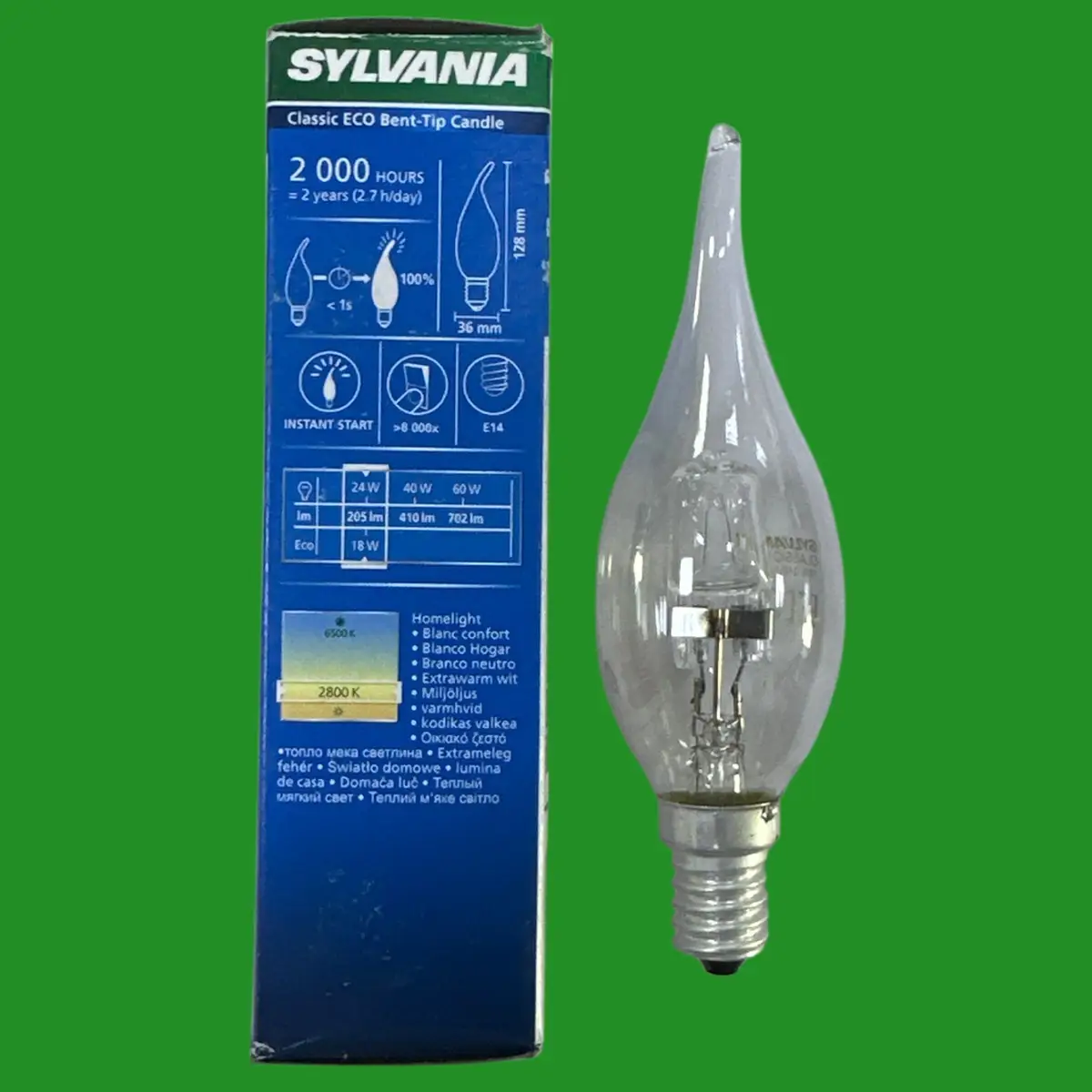 4x 18W (=24W) Sylvania Halogen Clear Bent Tip Candle Dimmable Light Bulb SES E14 - image 2 | Free standard UK delivery included | Discount Quality Products