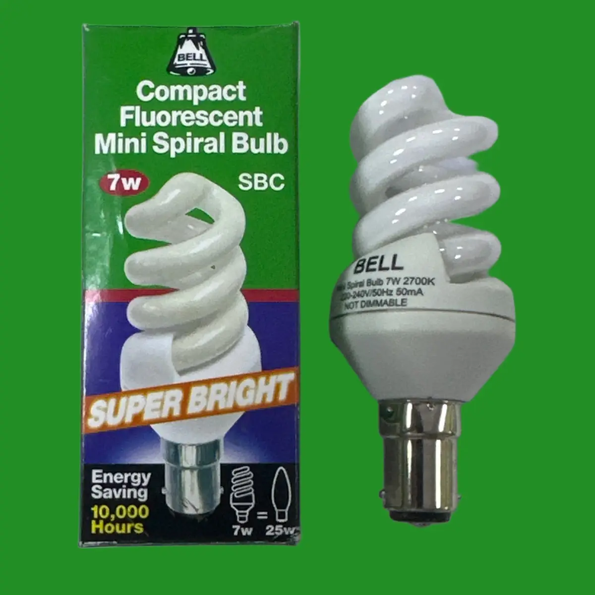 2x 7W BELL CFL Mini Spiral Low Energy  Light Bulbs SBC B15 2700K Warm White Lamp