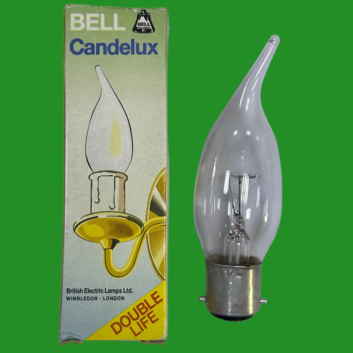 1x 60W BELL Clear Bent Tip Candle Dimmable Light Bulbs, BC, B22 Candelux Lamp