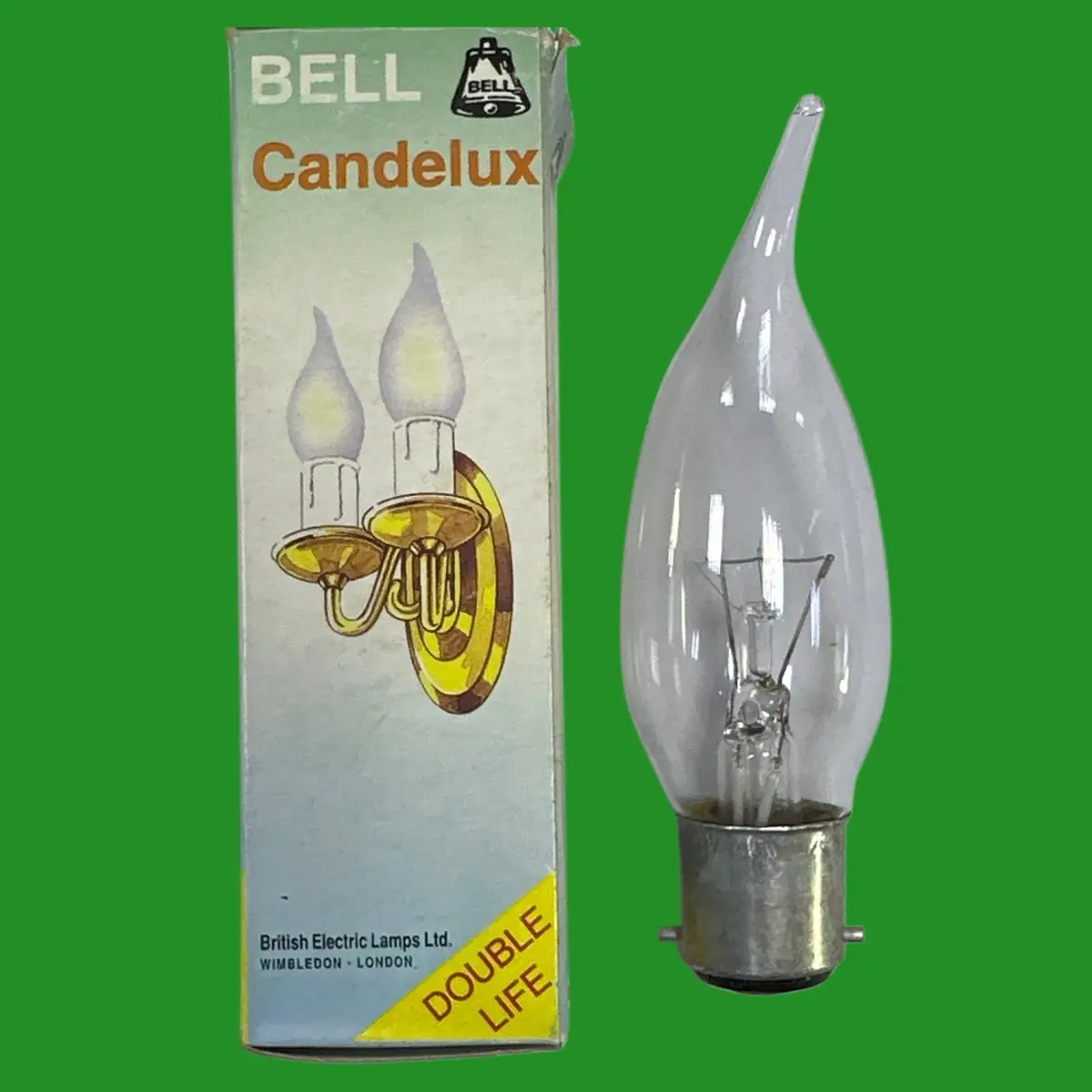 1x 40W BELL Clear Bent Tip Candle Dimmable Light Bulbs, BC, B22 Candelux Lamp
