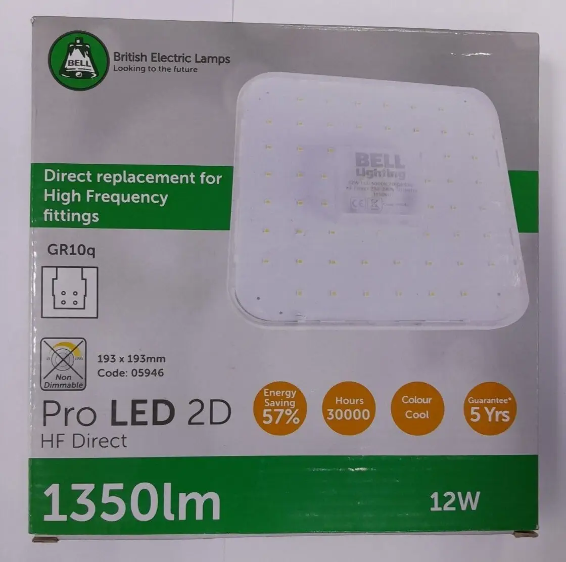 1x 12W Bell Replacement Retrofit LED GR10Q 4 pin 4000K 2D Light Bulb Double D