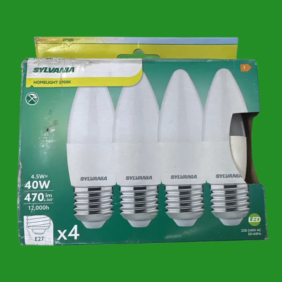 4x 4.5W (=40W) Sylvania LED Candle Light Bulbs ES E27 Edison Screw 2700K Lamp