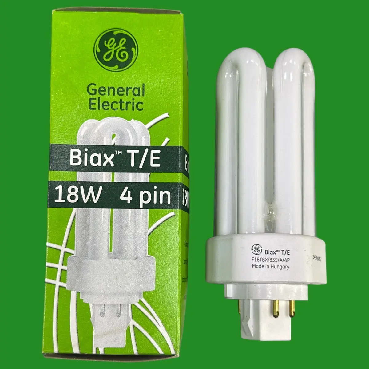 4x 18W (=100W) GE GX24q-2, 4 pin, Low Energy CFL Light Bulb 3500K 835 White