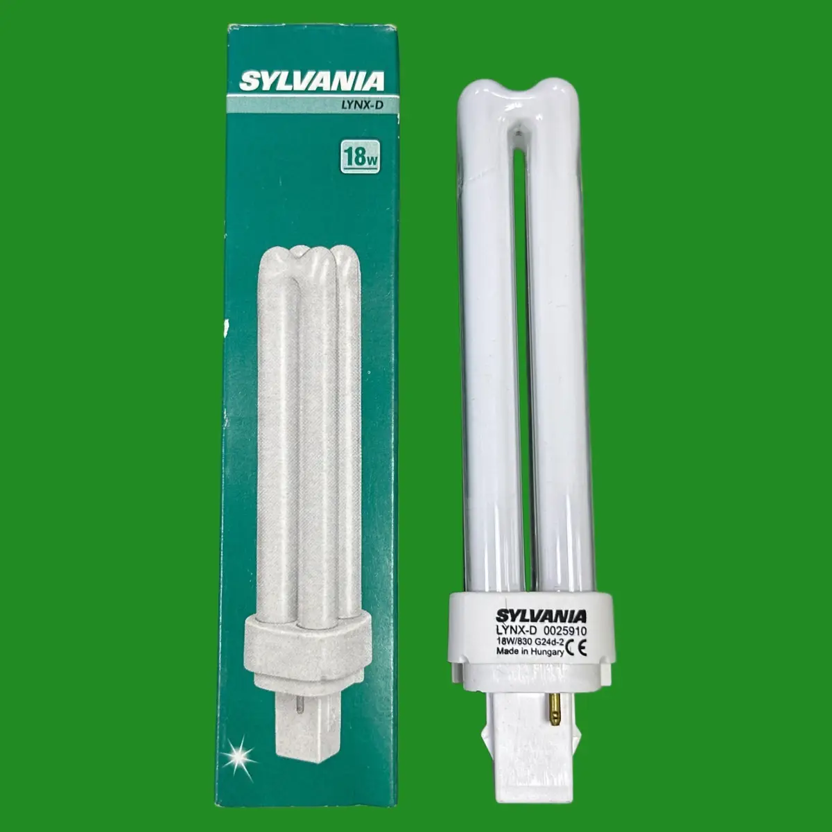 1x 18W Sylvania G24d-2, 2 pin, 3000K 830 Low Energy CFL Light Bulb PL PLC Lamp