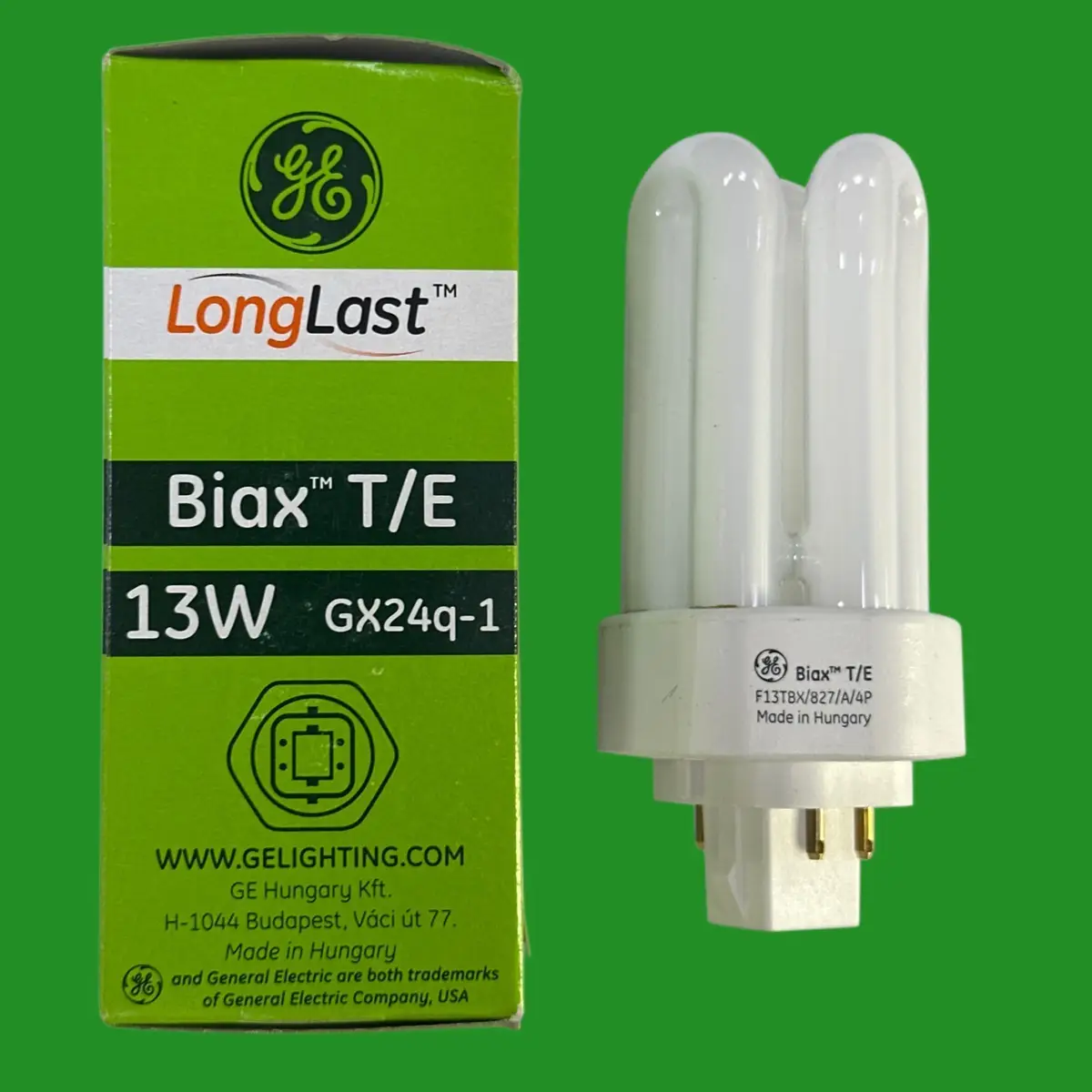 13W GE Dimmable GX24Q-1 4 Pin CFL PL Biax T/E Light Bulb 2700k Warm White Lamp