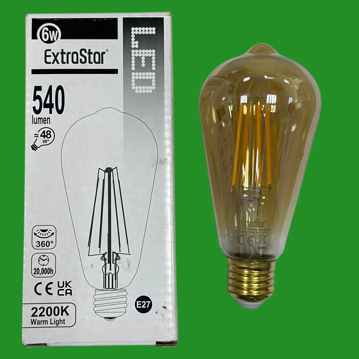 6W (=48W) ST64 LED Filament Antique Amber Light Bulb, Edison Screw ES E27 2200K
