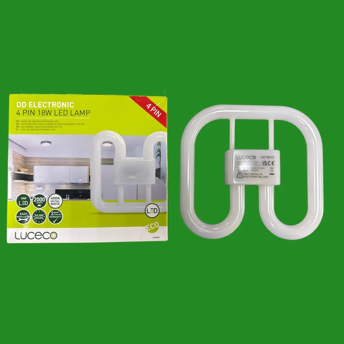 18W (=36W) Luceco HF Retrofit LED GR10Q 4 pin 4000K 2D Light Bulb Double D - image 3 | Free standard UK delivery included | Discount Quality Products