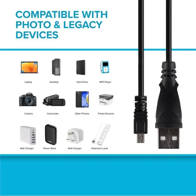 Maplin 3M USB 2.0 to USB Mini 8 Pin Cable, Black For Legacy Older Digital Camera - image 4 | Free standard UK delivery included | Discount Quality Products