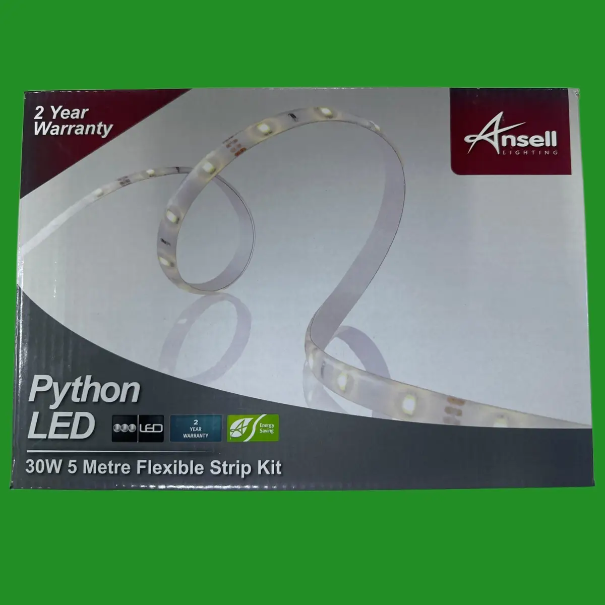 Ansell Python 5m 30W Flexble 3000K LED Strip Light Warm White &amp; 12V Power Supply