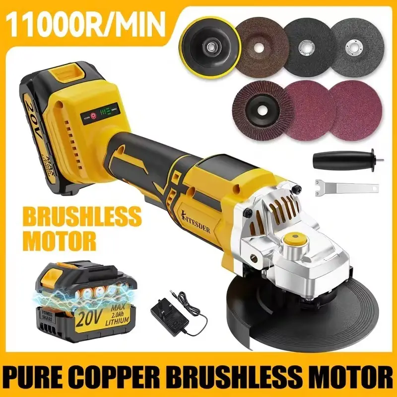 Cordless Brushless Angle Grinder 11000RPM Multi Tool Cutting Grinding Polishing