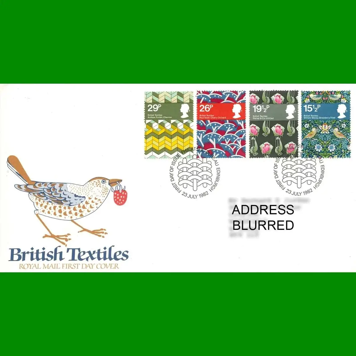 FDC British Textiles Commemorative Royal Mail First Day Cover Stamps, 23.7.1982