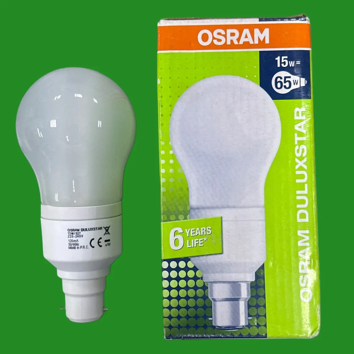 15W (=65W) OSRAM GLS CFL Low Energy Power Saving Globe Light Bulb BC B22 Lamp