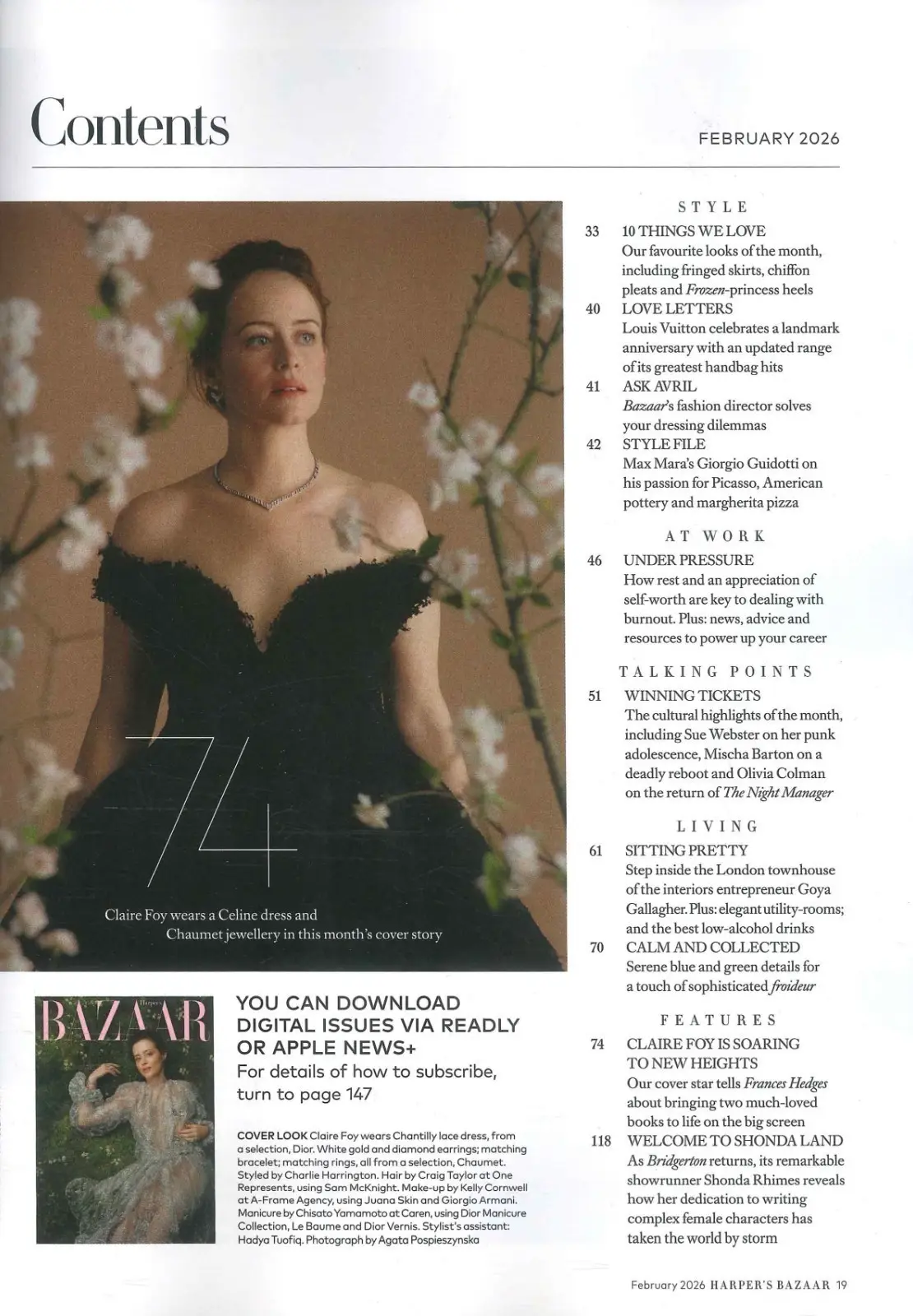 Harper's Bazaar Magazine: Claire Foy, Shonda Rhimes, Giorgio Guidotti, Feb 2026 - image 3 | Free standard UK delivery included | Discount Quality Products