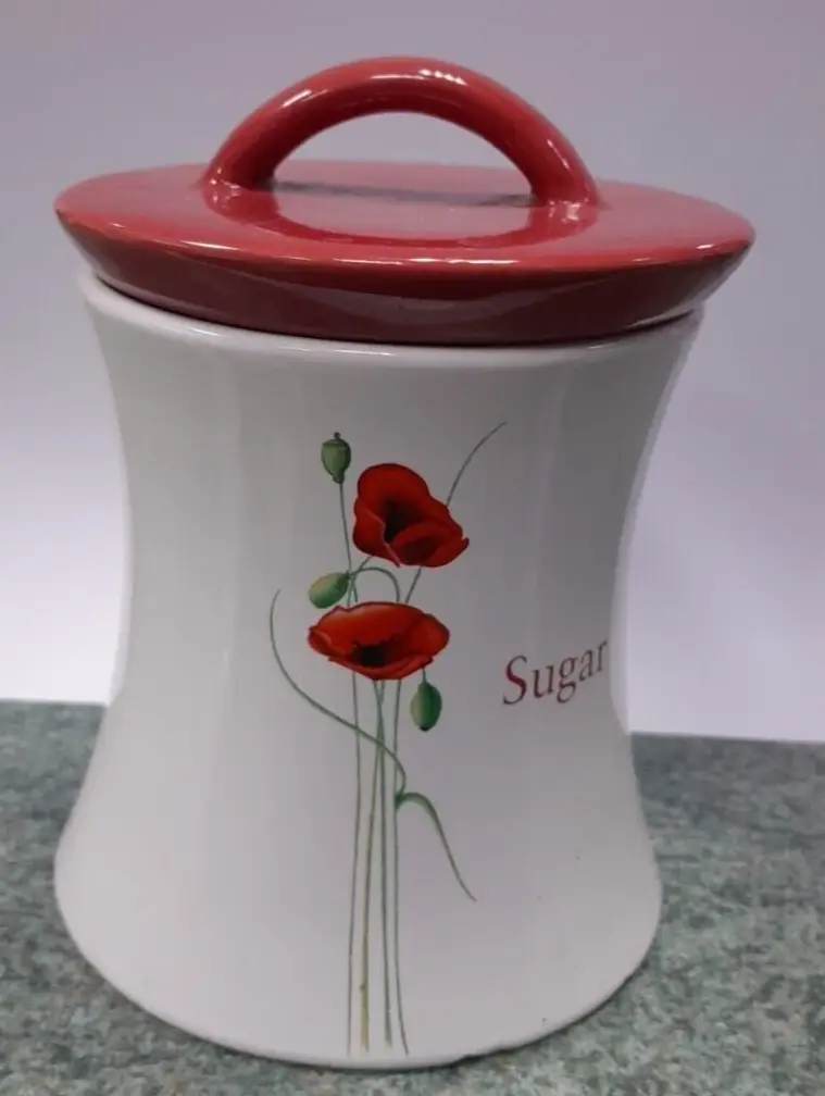 White Ceramic Porcelain Kitchen Sugar Jar Pot with Red Airtight Rubber Seal Lid
