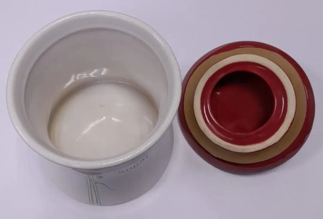White Ceramic Porcelain Kitchen Sugar Jar Pot with Red Airtight Rubber Seal Lid - image 2 | Free standard UK delivery included | Discount Quality Products
