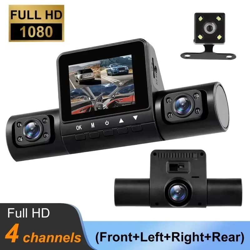 360° 4-Channel Dash Cam 1080P Front &amp; Left/Right/Rear 720P Cameras, Parking Mode