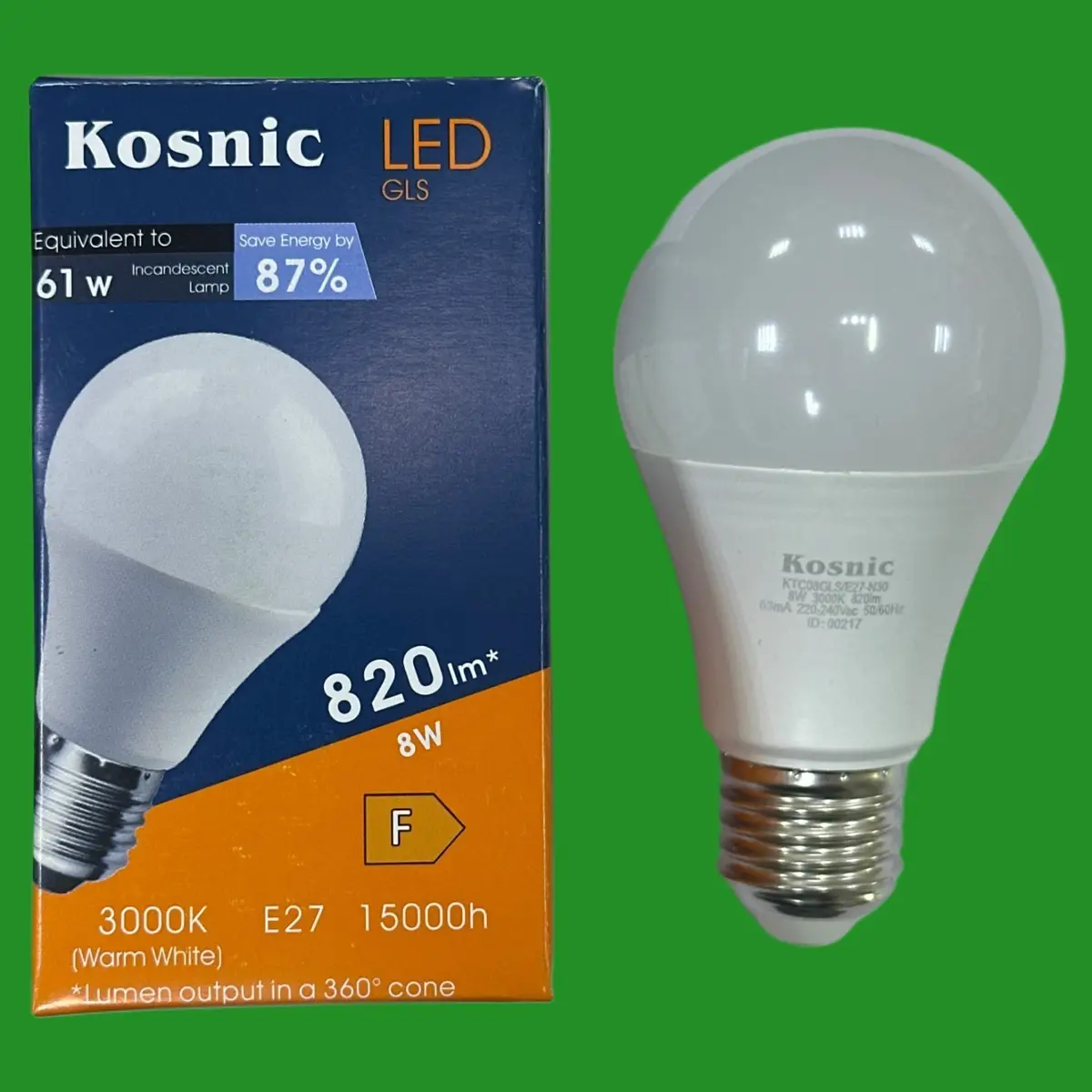 2x 8W (=61W) Kosnic GLS LED Light Bulbs ES E27 Edison Screw 3000K Lamp