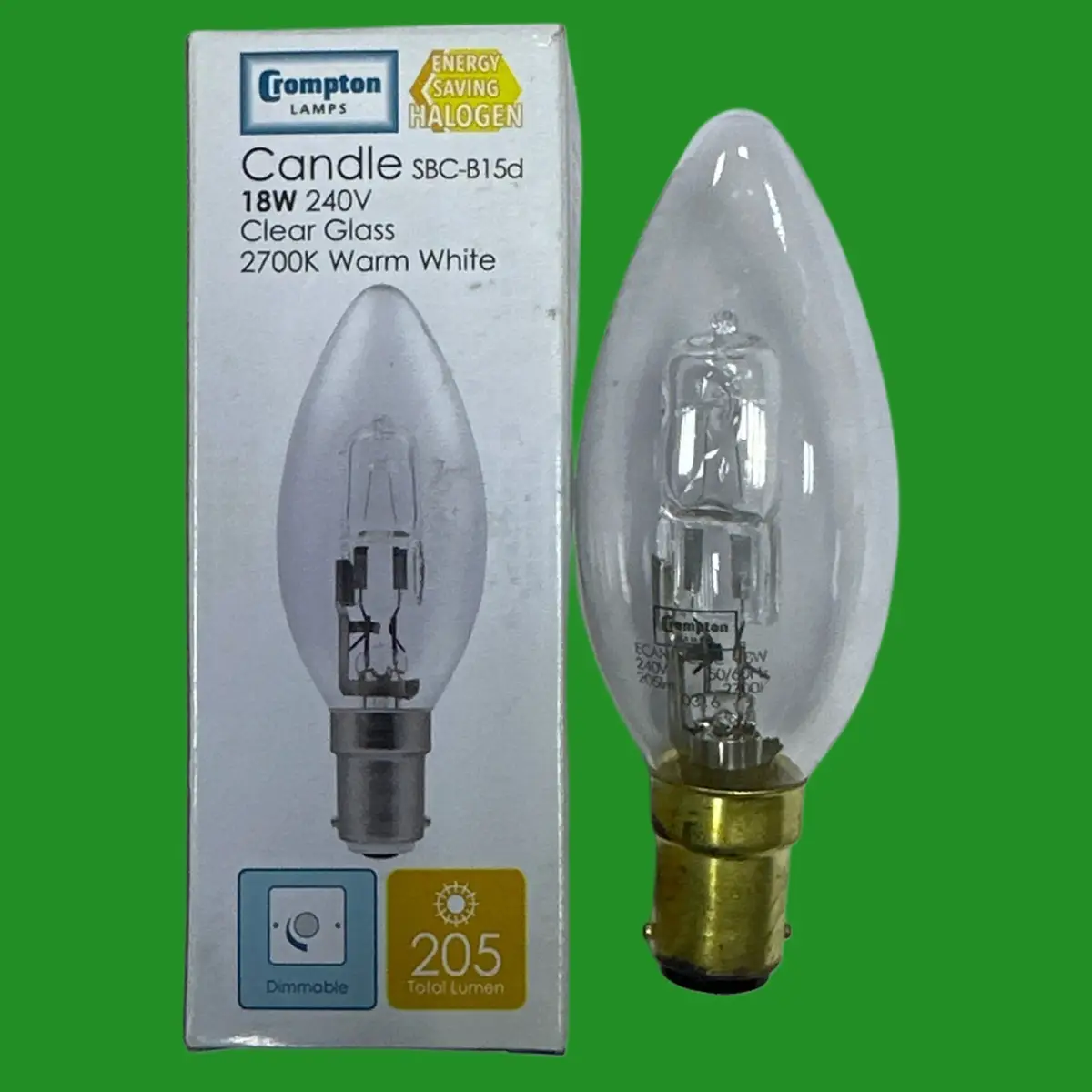4x 18W (=24W) Crompton Dimmable Halogen Clear Candle Light Bulbs SBC B15 Lamp