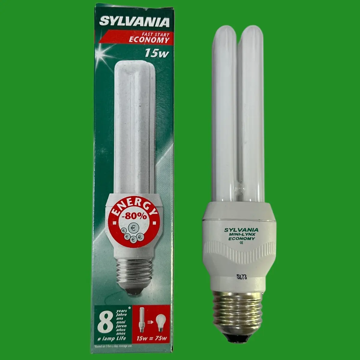 1x 15W (=75W) Sylvania Stick CFL Light Bulb Edison Screw Low Energy E27 ES 2700K