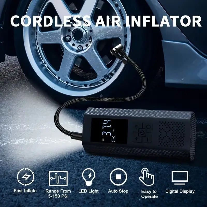 150 PSI Portable Air Compressor Cordless Tyre Inflator Car, Bicycle, Inflatable - image 4 | Free standard UK delivery included | Discount Quality Products