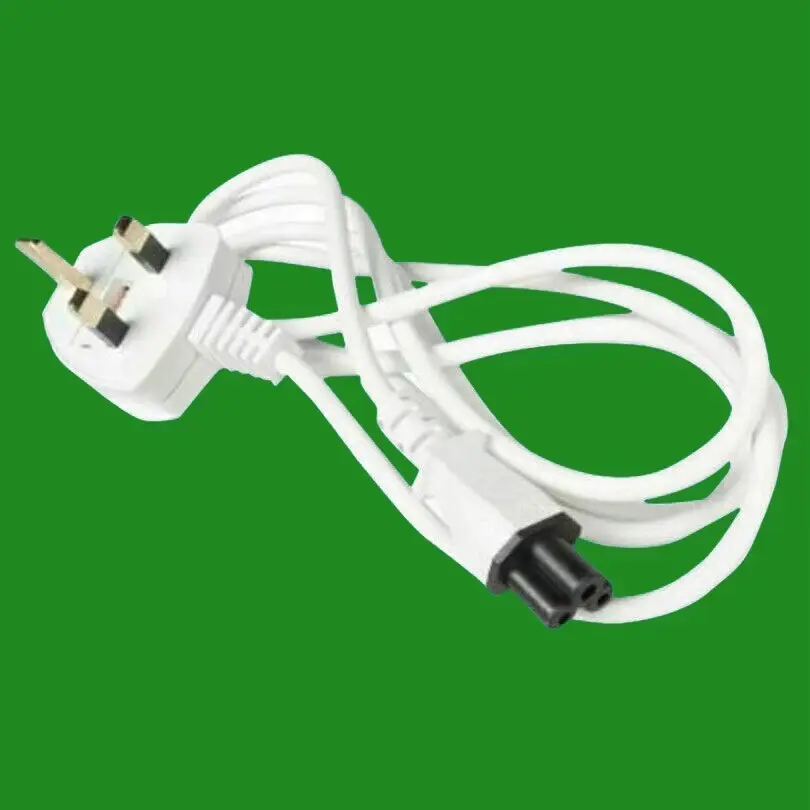 2m White Mains Power Cable Cloverleaf to 5A UK 3 Pin Plug Maplin