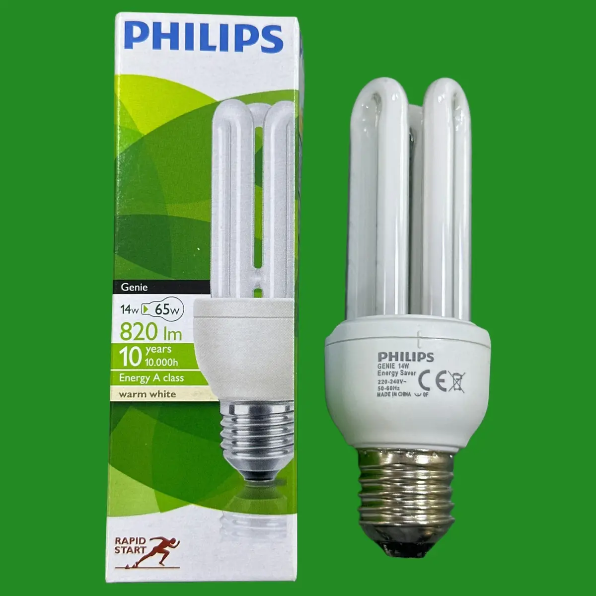 4x 14W (=65W) Philips Low Energy CFL Stick Light Bulb ES E27 Edison Screw Lamp
