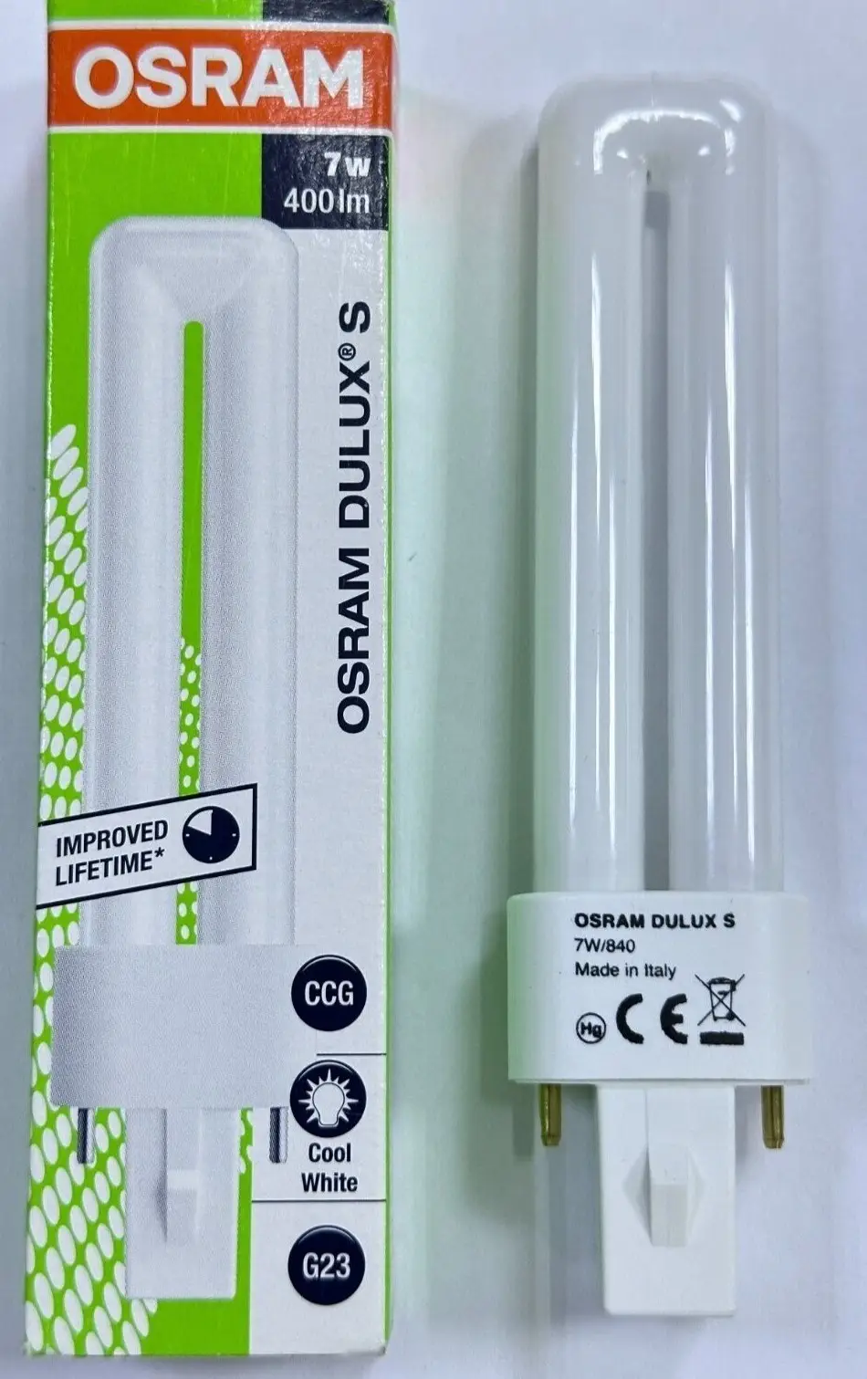 1x 7W OSRAM G23 2 pin Low Energy CFL PL-S PLS Light Bulb 4000K Cool White Lamp