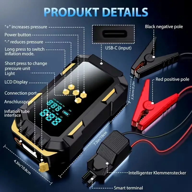 Heavy-Duty Portable Jump Starter & Air Compressor 150 PSI Digital Gauge LED SOS - image 7 | Free standard UK delivery included | Discount Quality Products